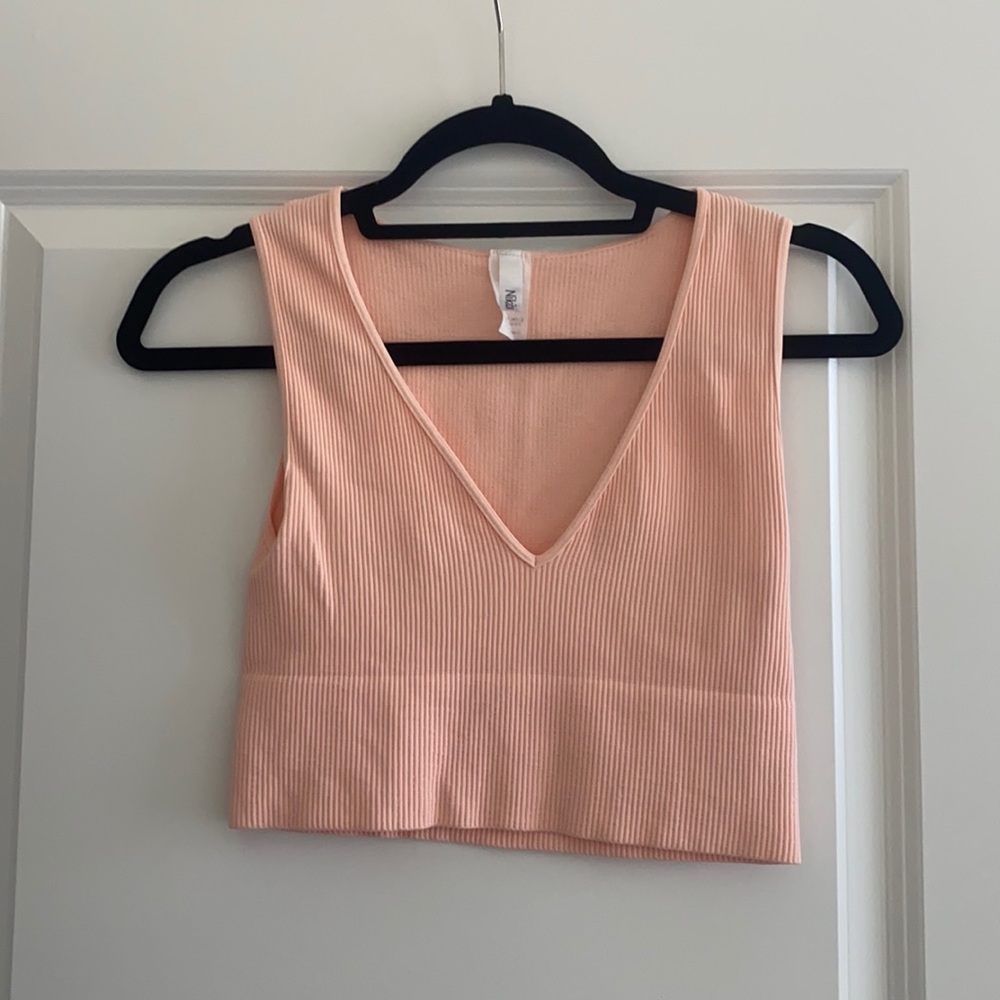 Ribbed V Neck Tank - Pink